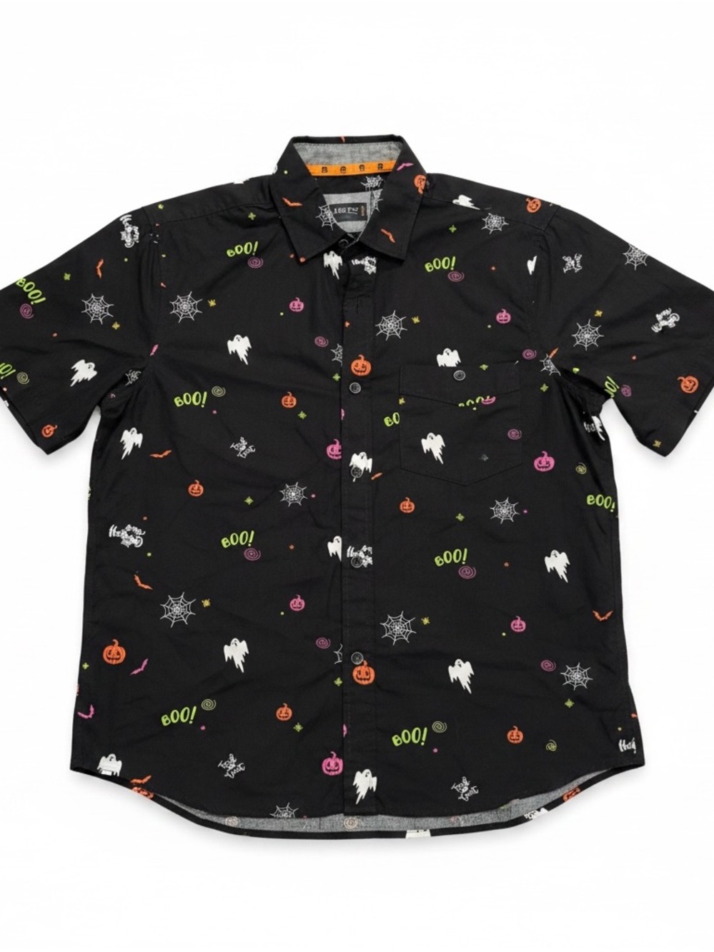 NWOT Free Planet Men’s Halloween Print Short-Sleeve Button-Up Shirt Fun Cotton